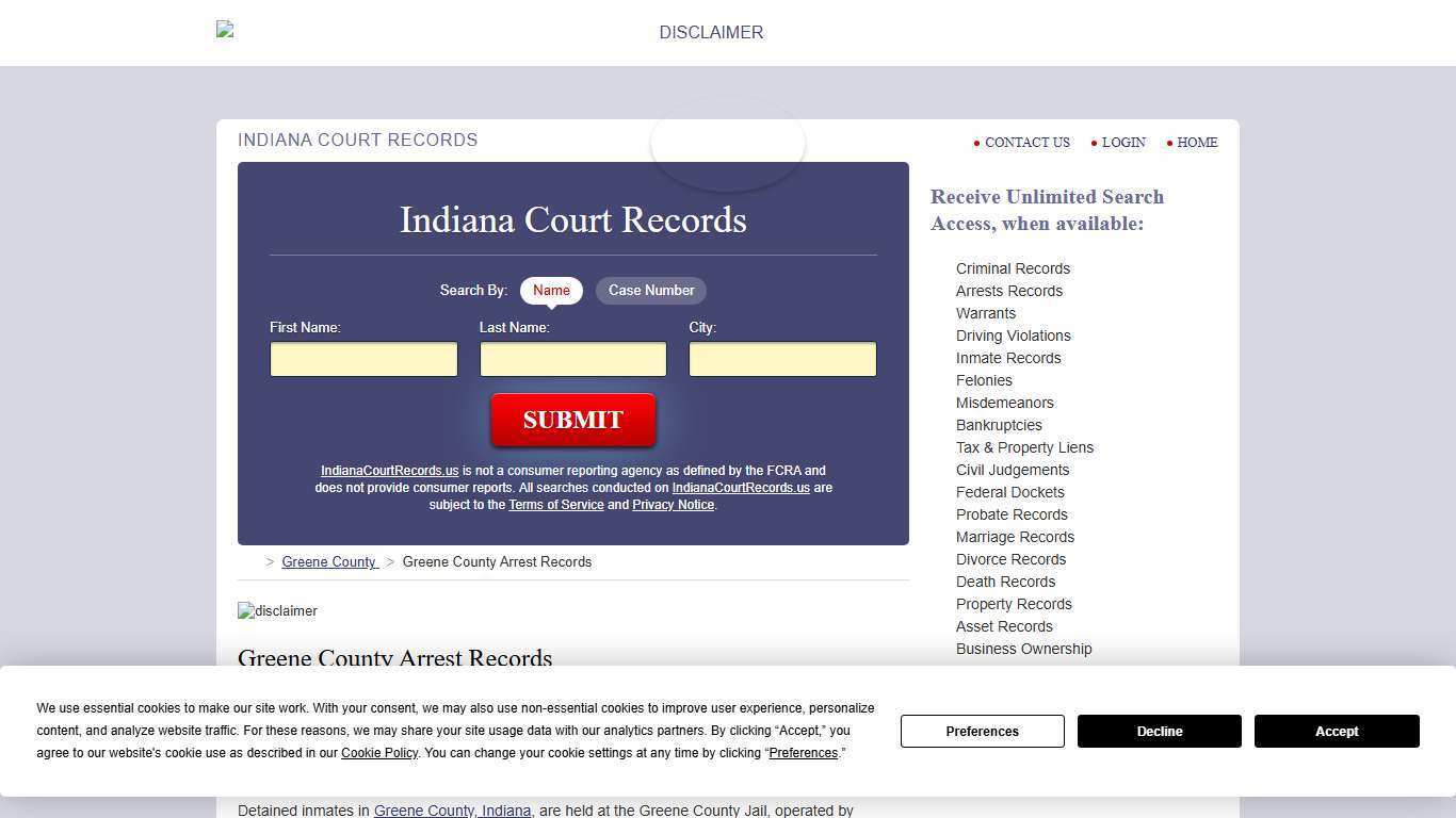 Greene County Arrest Records | IndianaCourtRecords.us